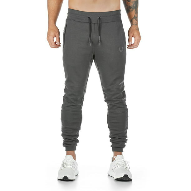 Grey, XL Mens Gym Jogger Pants Slim Fit Workout Running Sweatpants with Zipper Pockets 